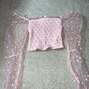 Pink Sheer Polka Dot Top